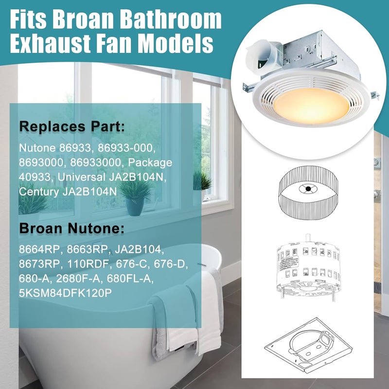 Criditpid JA2B104N Vent Fan Motor Replacement for Broan Nutone 40933, 86933, 8693000, 86933-000, JA2B104N Bathroom Exhaust Fan, 3.3 Inch Diameter Bathroom Fan Motor for Nutone 8664RP, 8663RP, 676-D, 2676F-A - Image 3